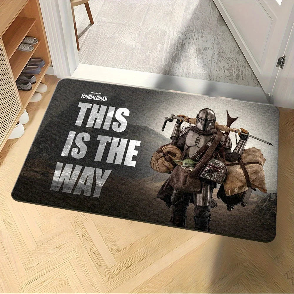 tapis sol antidérapant polyester Mandalorian noir gris entrée maison salle bain chambre moderne