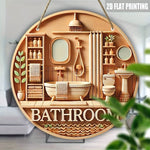 décoration murale plaque bois salle bain baignoire toilette miroir serviettes plantes 3d chambre cordeSuspension