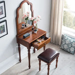maquillage classique miroir intégré tabouret cuir bois chêne marronclair multifonctionnel chambre