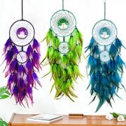 décoratif attrape rêves arbre vie plumes motifs bohème violet vert bleu turquoise rose rouge