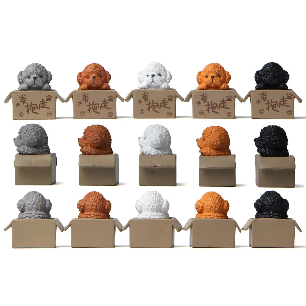 figurines chiens blanc gris orange fourrure réaliste boîte carton décoration maison animaux compagnie pastorale