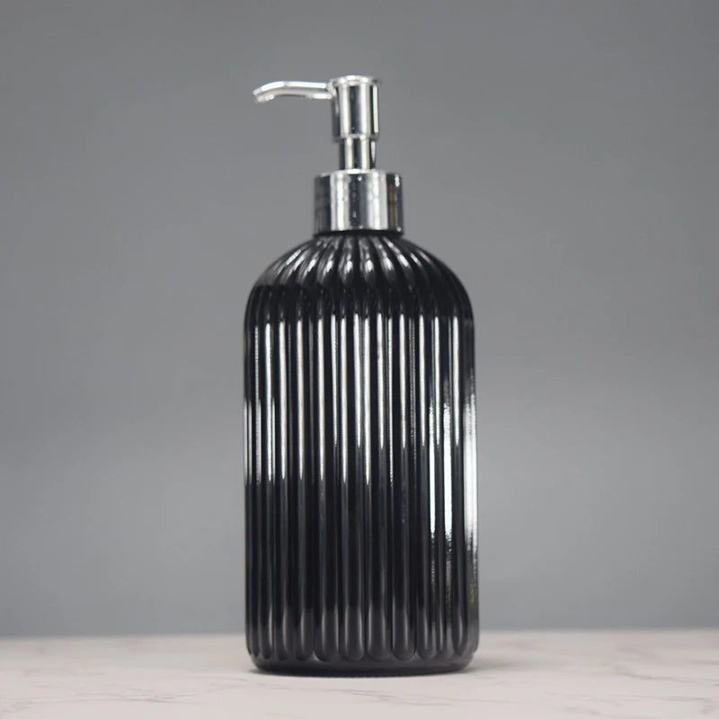 distributeur savon liquide noir blanc rayures moderne réutilisable salle bain cuisine pompe pression