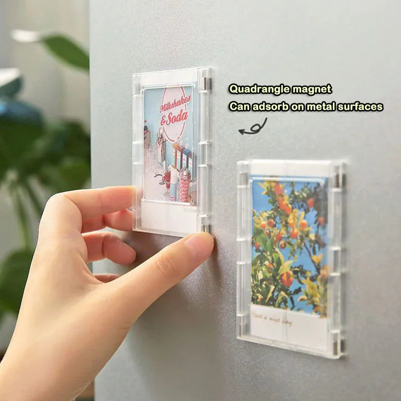 cadre photo transparent aimanté minimaliste moderne photos polaroid plastique lisse décoratif