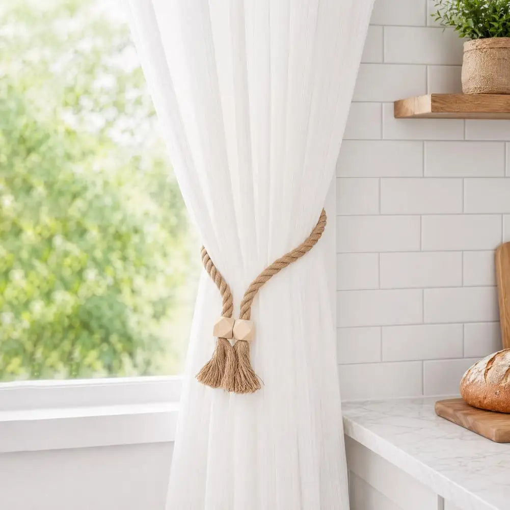 ruban fenêtre tissé franges bois vert blanc noir beige moderne rustique 60cm opaques