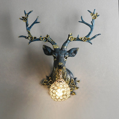 Applique murale LED cerf en résine vintage avec abat-jour bleu