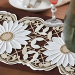 nappe décorative motif tournesols floral marron foncé beige blanc table mariage fête