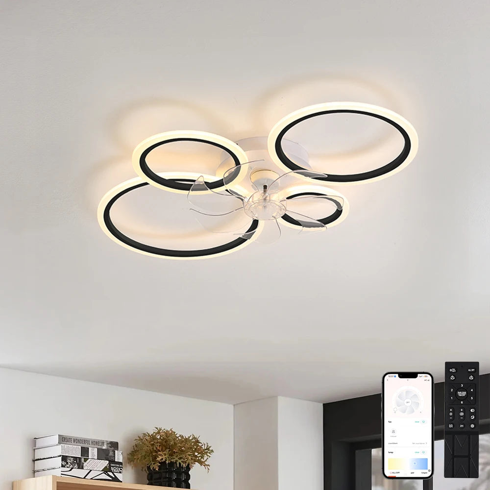 ventilateur led moderne blanc télécommande luminaire salon chambre contemporain