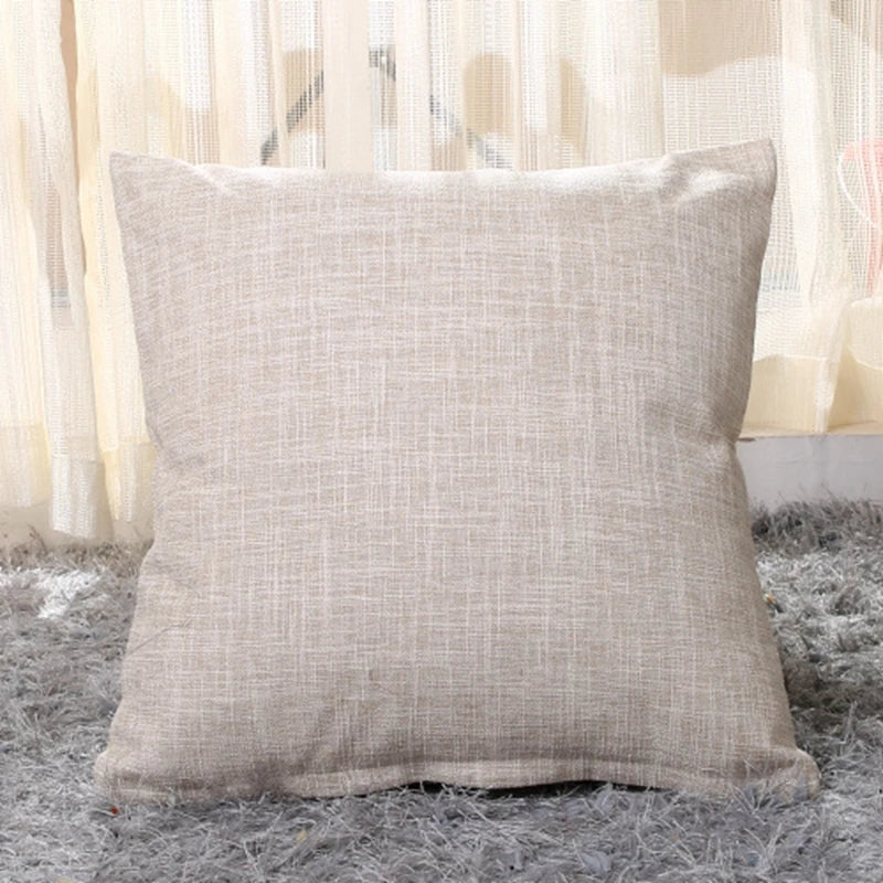 housse coussin carré coton lin moderne couleur unie beige marron rouge vert bleu orange