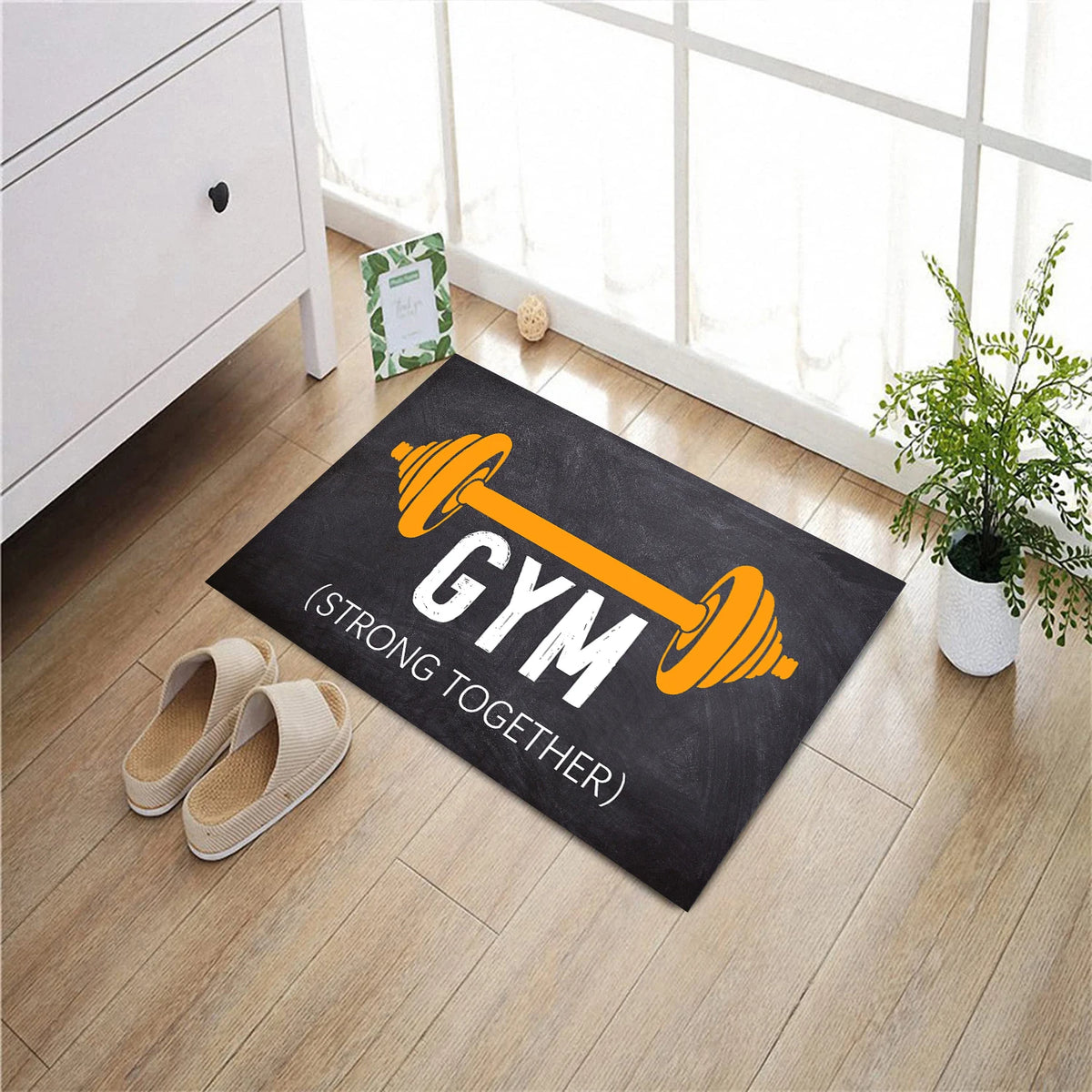 tapis sol antidérapant caoutchouc motif haltère gym strong togetherintérieur extérieurporte entrée