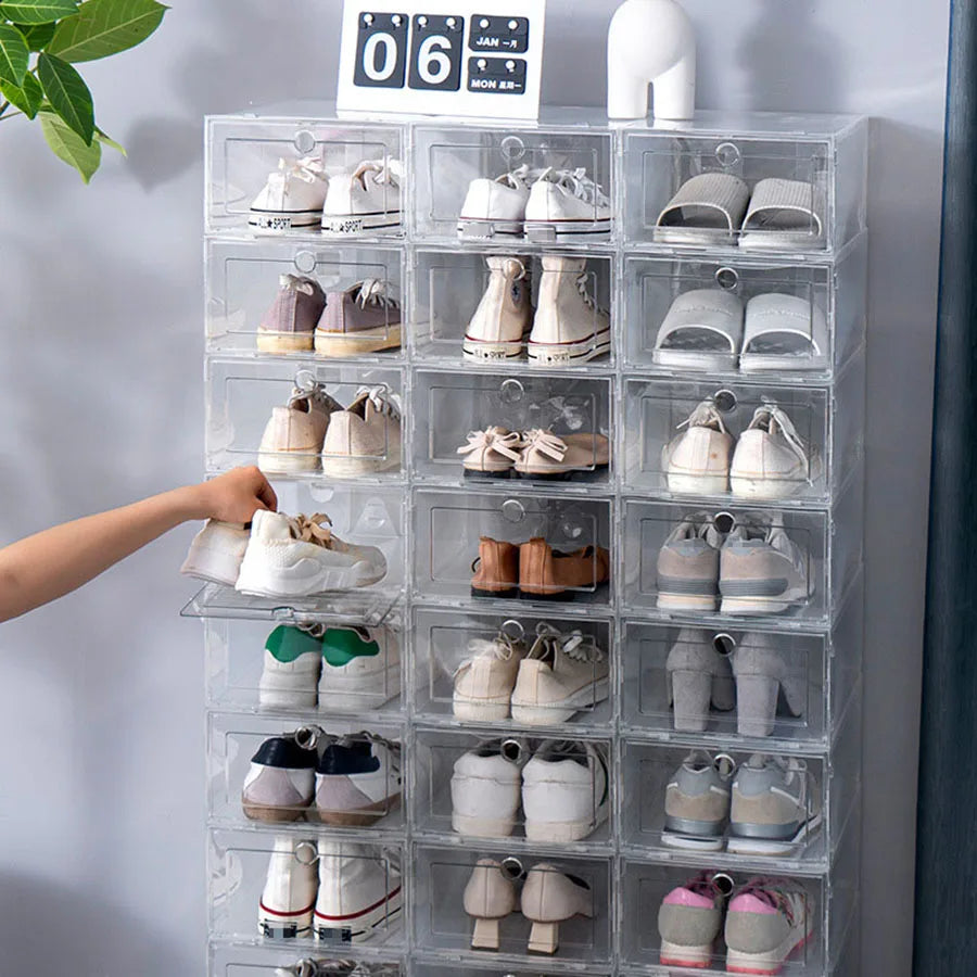 organisateur chaussures transparent boîtes rangement empilables modernes très pratiques fixations incluses