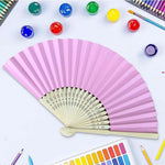 éventail pliant main papier bambou rayures horizontales classique blanche blanc rose rouge Jaune Noir
