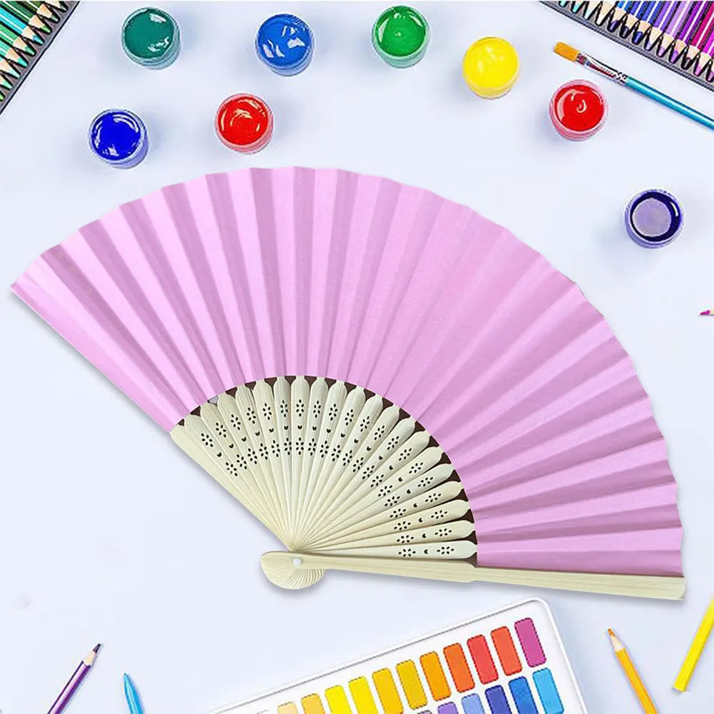 éventail pliant main papier bambou rayures horizontales classique blanche blanc rose rouge Jaune Noir