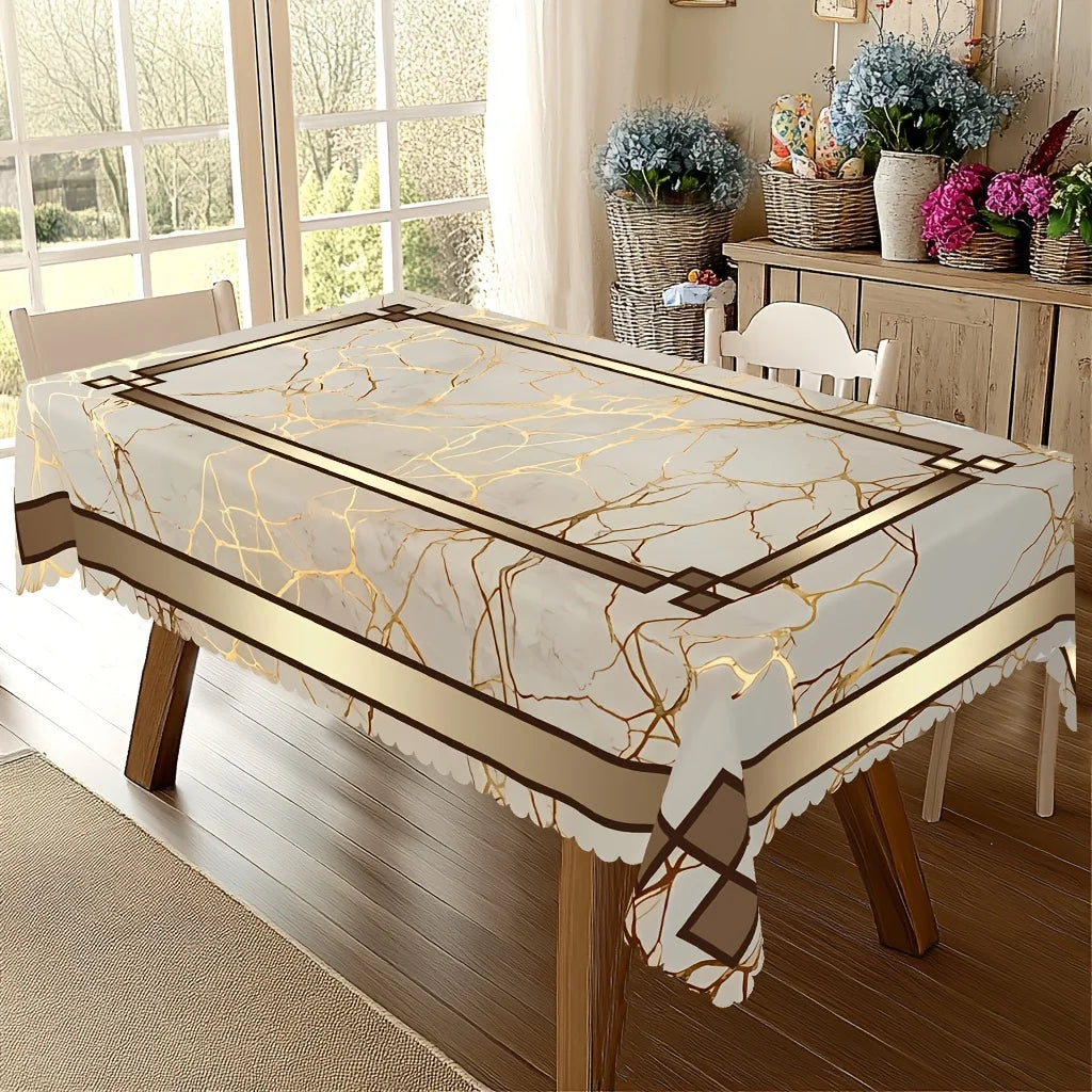 nappe table marbre doré classique blanc beige élégante imperméable machine réutilisable printemps pâquesextérieur