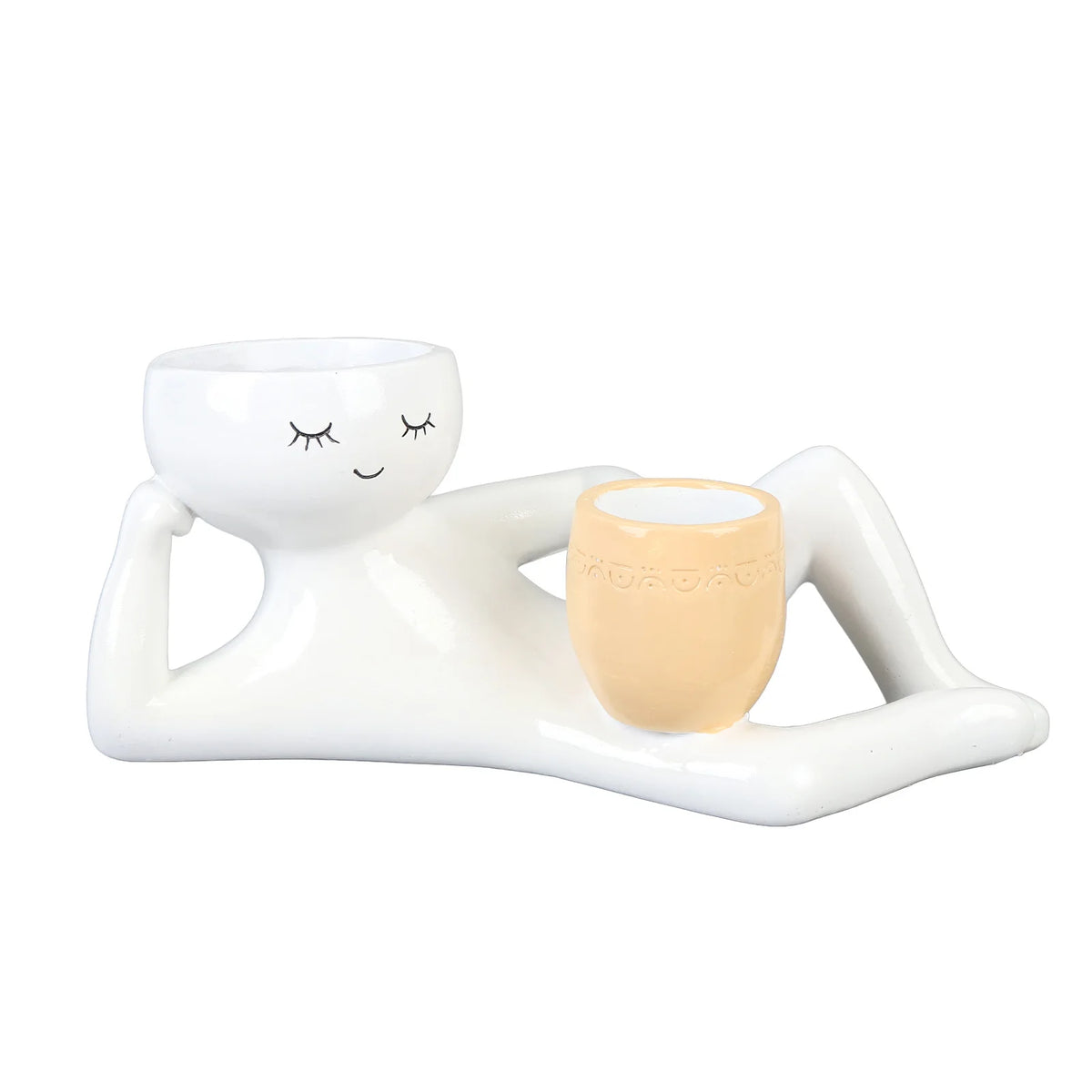 porte pots figurine humaine pots texturés plantes vertes blanc beige moderne