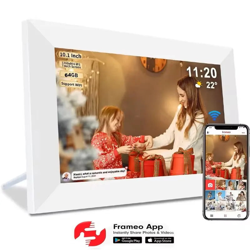 cadre photo numerique 10.1 pouces noir blanc moderne wifi ecran tactile ips hd 1280x800