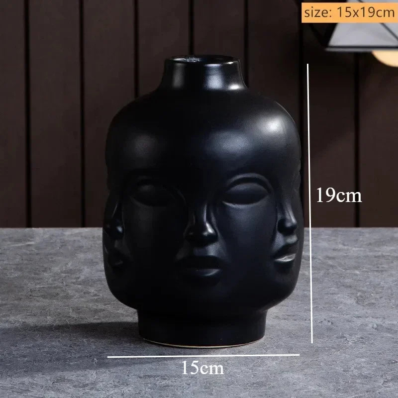 Vase céramique moderne vase table blanc visage sculpté lèvres sculptées art déco
