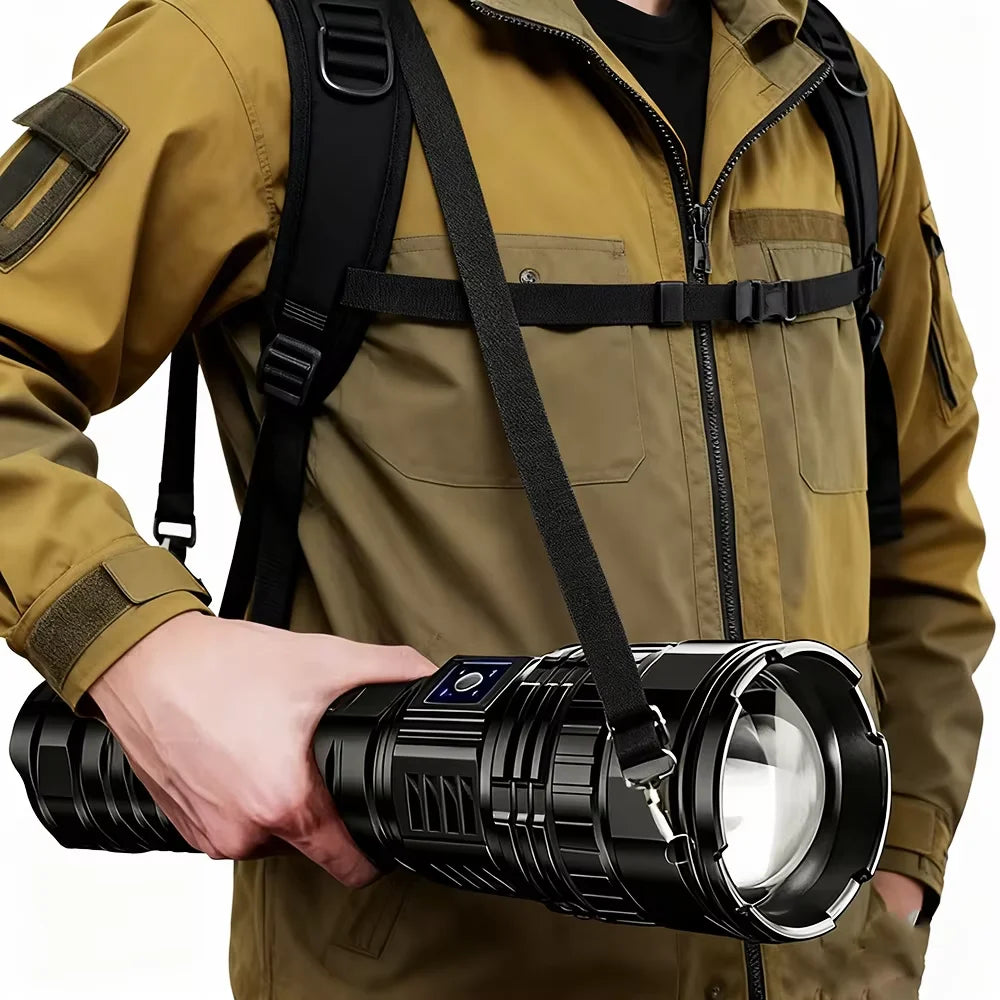 lampe torche led rechargeable 15000 mAh 500m lumiere intense ceinture ajustable banque alimentation