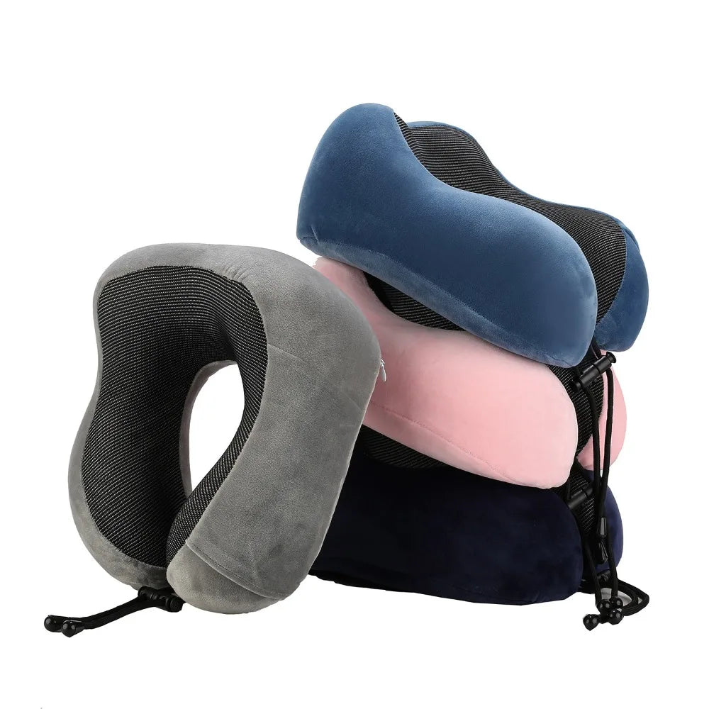 coussin voyage confortable gris noir bleu rose ergonomique mousse mémoire forme doux ajustable