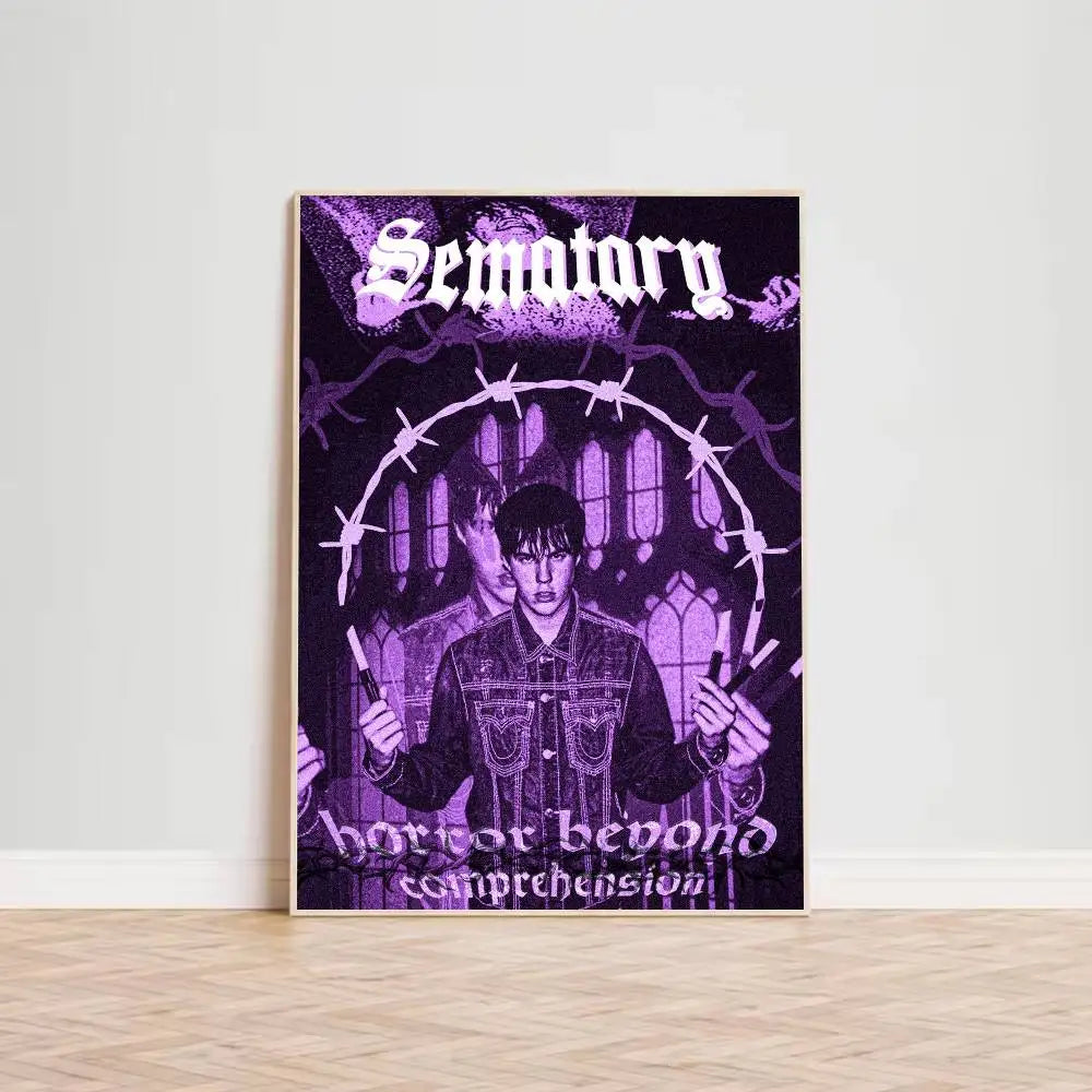 affiche cadre bois rappeur sematary gothique pop art décoration murale chambre salon