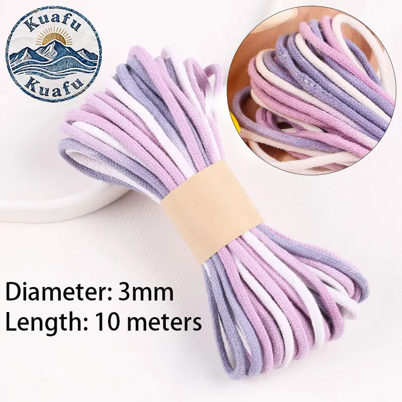 corde coton 10mètres 3mm rayures horizontales rose blanc gris vert bleu orange jaune texturée
