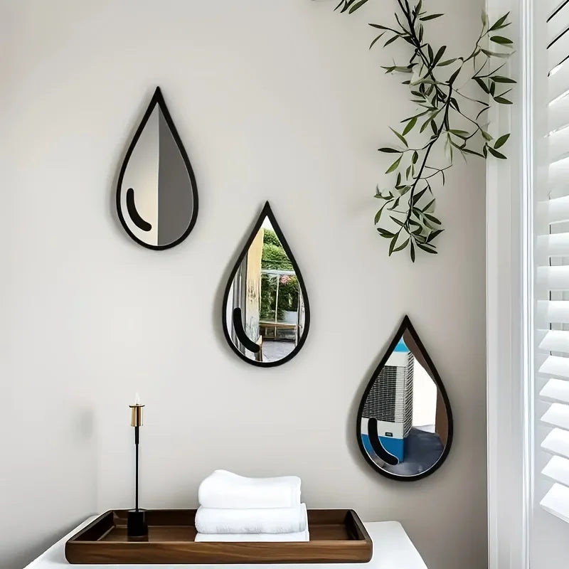 miroir goutte d'eau noir adhésif mural moderne sans marque opaques gris blanc chambre salon