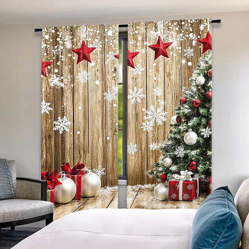 rideau noël marron rouge blanc flocons étoiles décorations opaques pastoral chambre salon