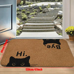 tapis d'entrée moderne marron clair chat noir texte Hi Bye antidérapant polyester machine washable