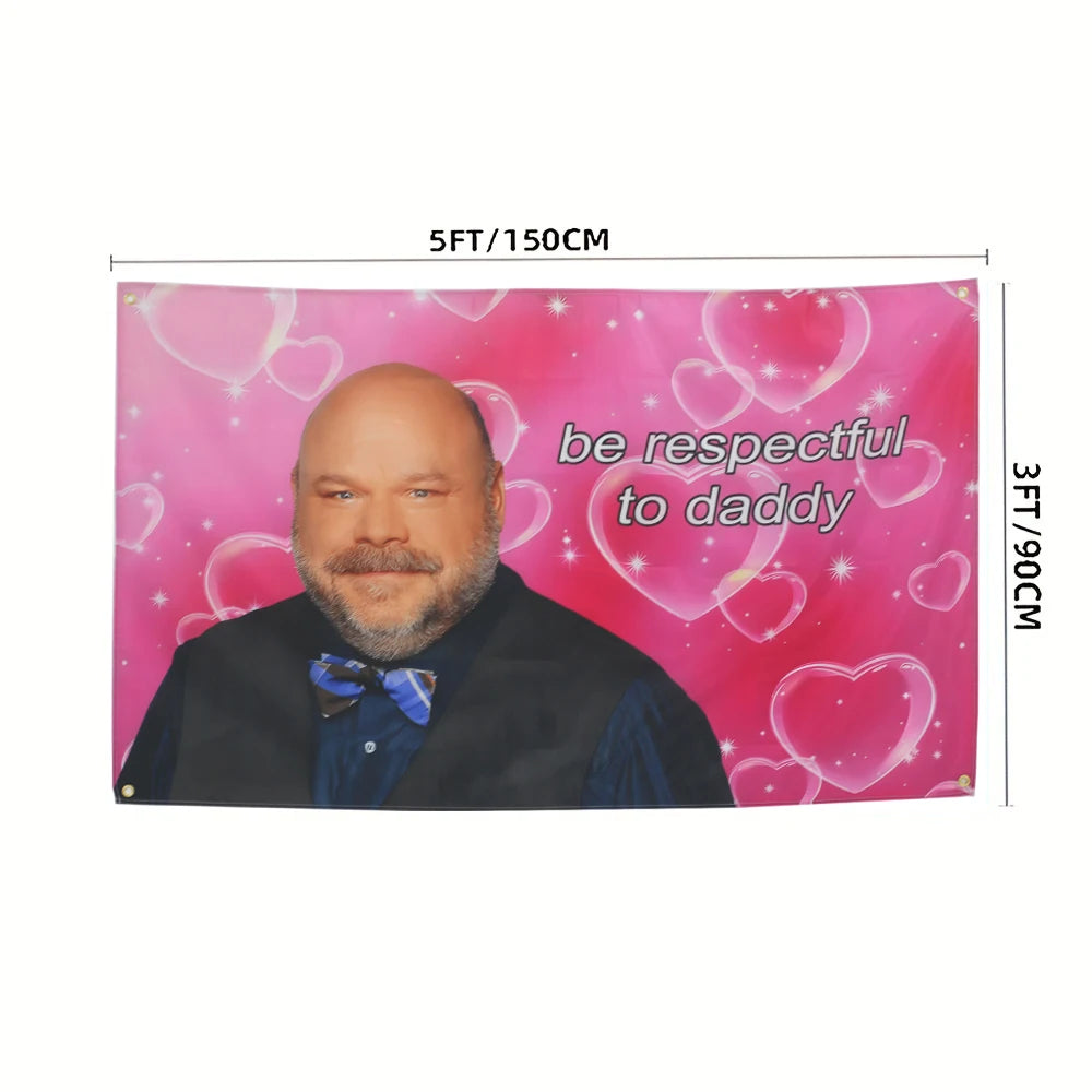 décoration murale drapeau imprimé homme humour fond rose cœurs étoiles dorés chambre festive