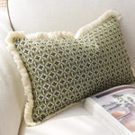 coussin carré vert olive motif géométrique moderne jacquard sans rembourrage