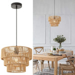 Suspension lumineuse tressée bambou moderne boho chic naturel noir fixée câble