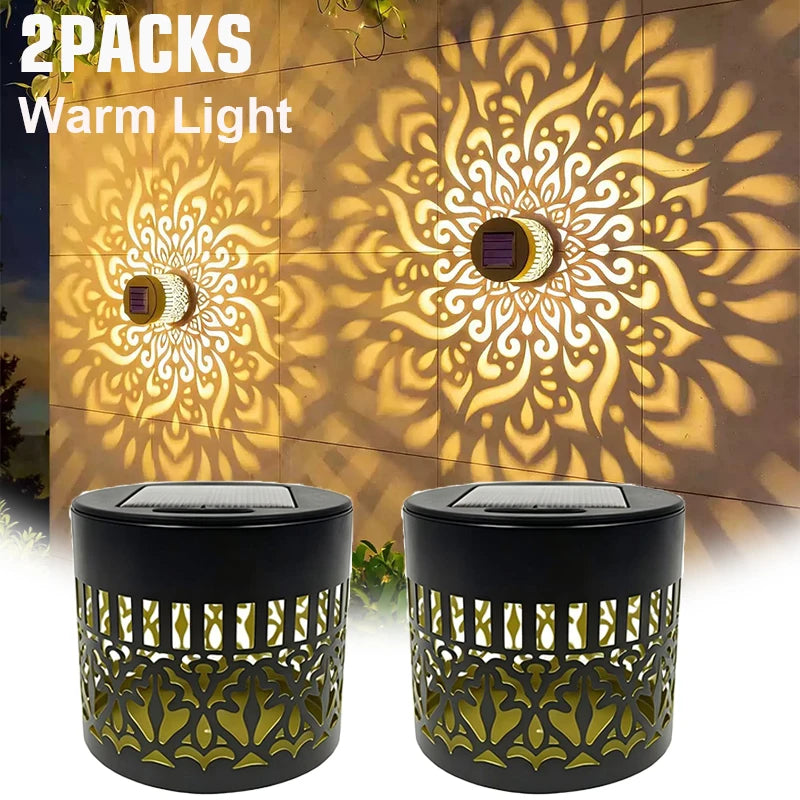 lampe solaire led moderne noire dorée motif floral ajouré étanche