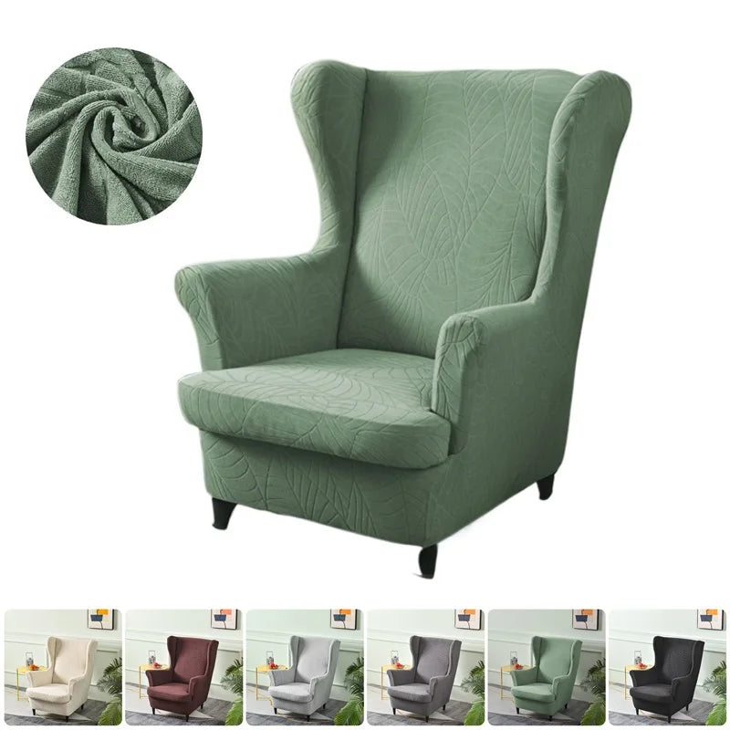 fauteuil moderne vert feuilles polyester spandex anti dérapant salon relaxation wingchair