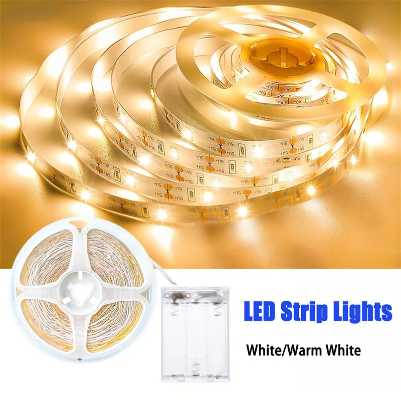ruban led blanc blanc chaud adhésif piles aa 1m 2m 3m 5m 10m smd