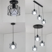 suspension lumineuse industrielle moderne fer noir cage géométrique ampoule edison chambre couloir entrée