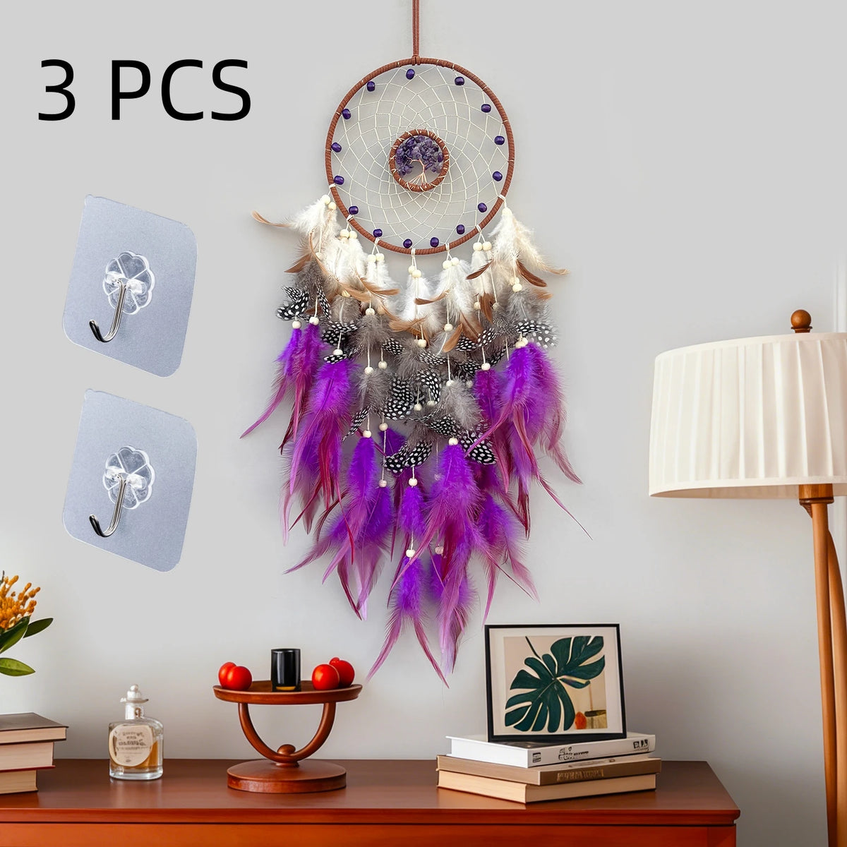 attrape rêves boho chic plumes multicolore bleu rouge gris orange salon chambre