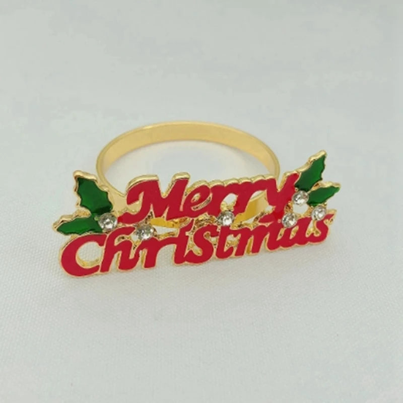 anneaux serviette or vert rouge noël cerfs sapins guirlandes clips strass festive