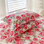 taies d'oreiller polyester fleurs roses feuilles vertes classique blanc rose vert gris