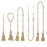 décoration murale boho bois pompons corde rustique ornement blanc naturel