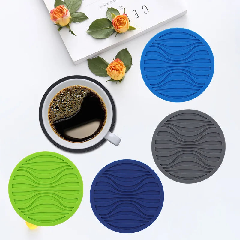 sous verres ronds silicone noir bleu vert marron rouge rayures ondulées moderne respectueux environnement