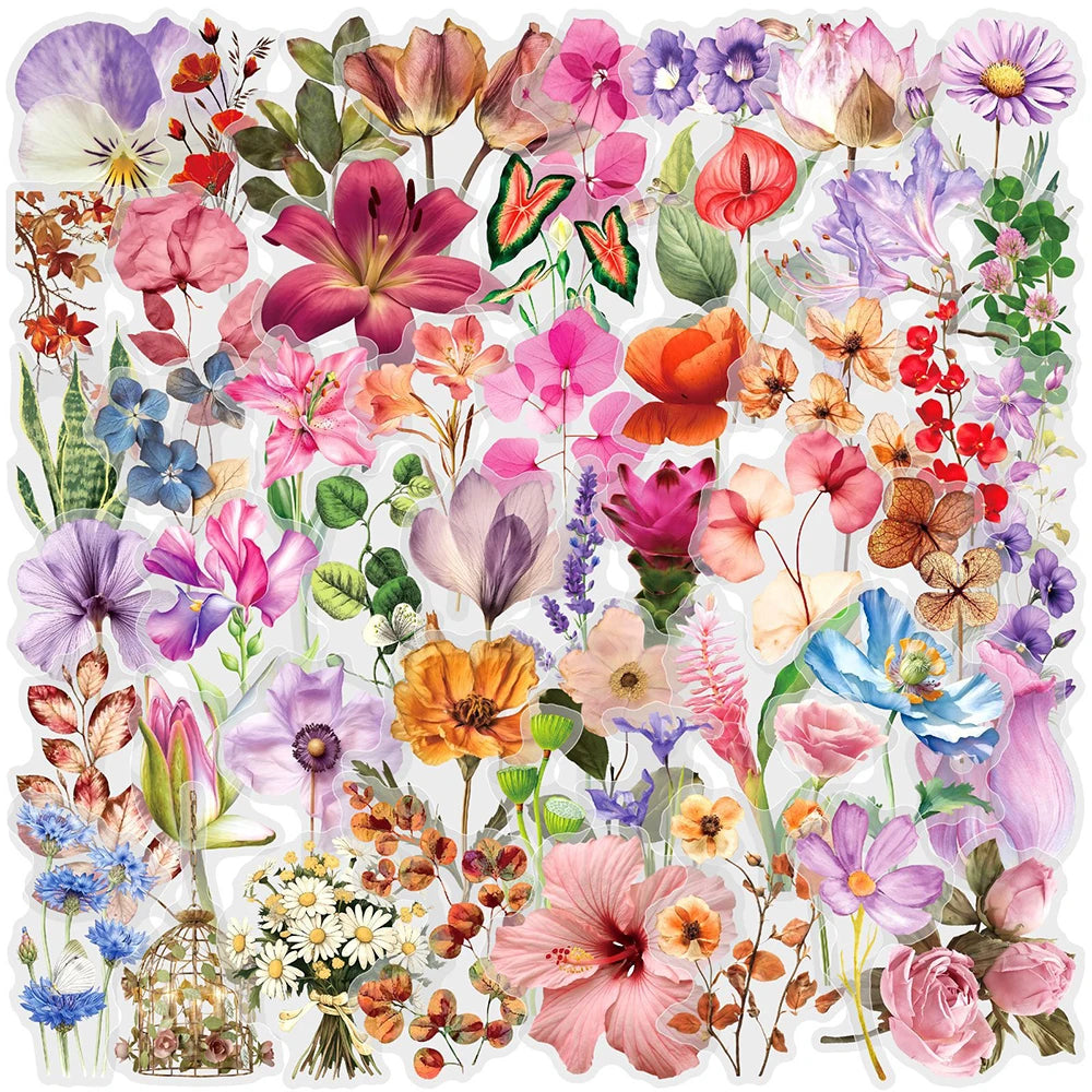 autocollants transparents floral multicolore décoration diy ordinateur portable téléphone bouteille eau agenda pack 10pcs