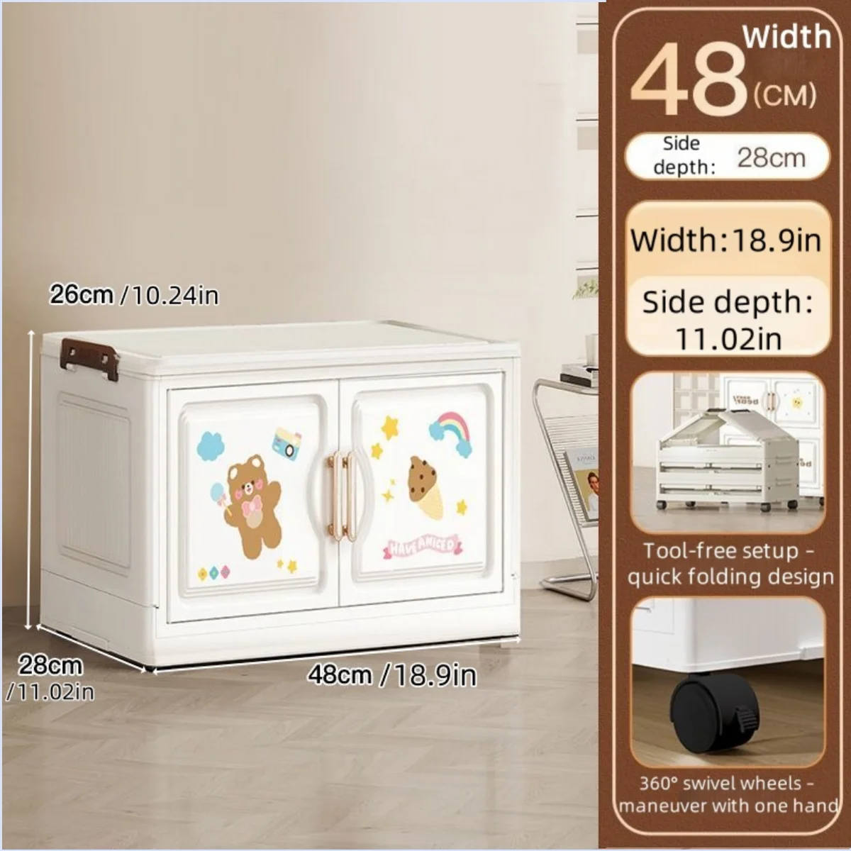 organisateur vêtements armoire tiroirs dessins animés ours lapins moderne blanc roulettes pliable chambre salon