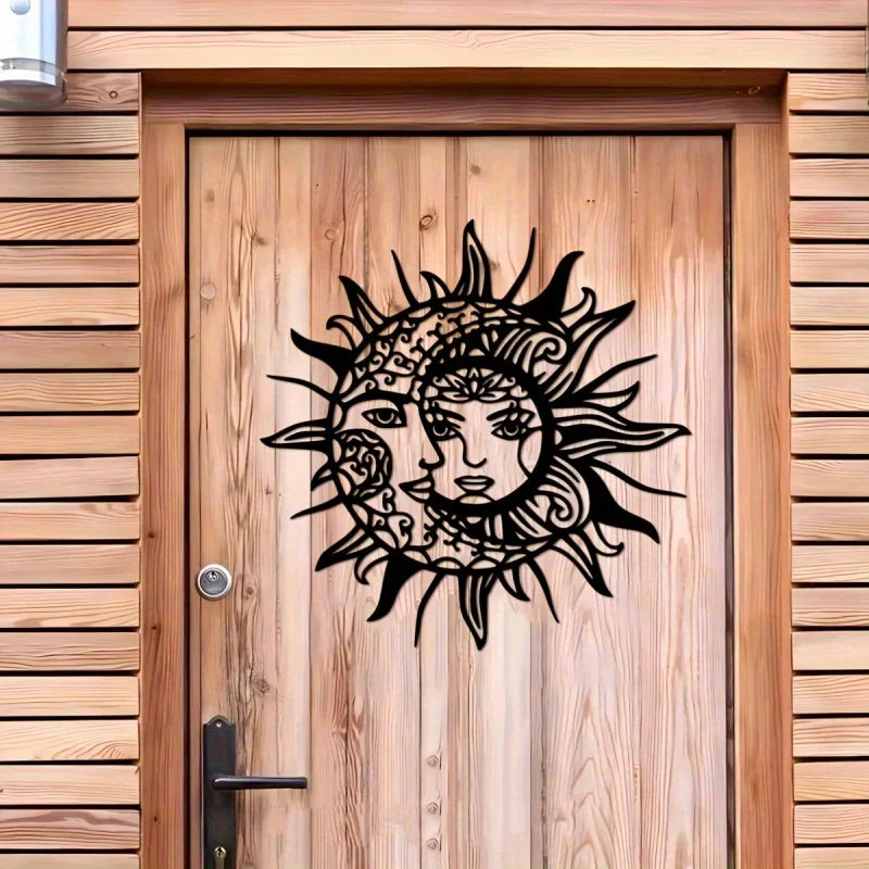 sticker mural art nouveau visage solaire noir adhésif décor intérieur opaque moderne chambre salon