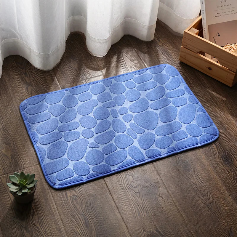 tapis bain gris bleu rose violet texture cailloux moderne antidérapant