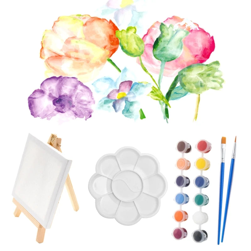 peinture acrylique kit 12 couleurs palette pinceaux clips toile bois classique enfants art