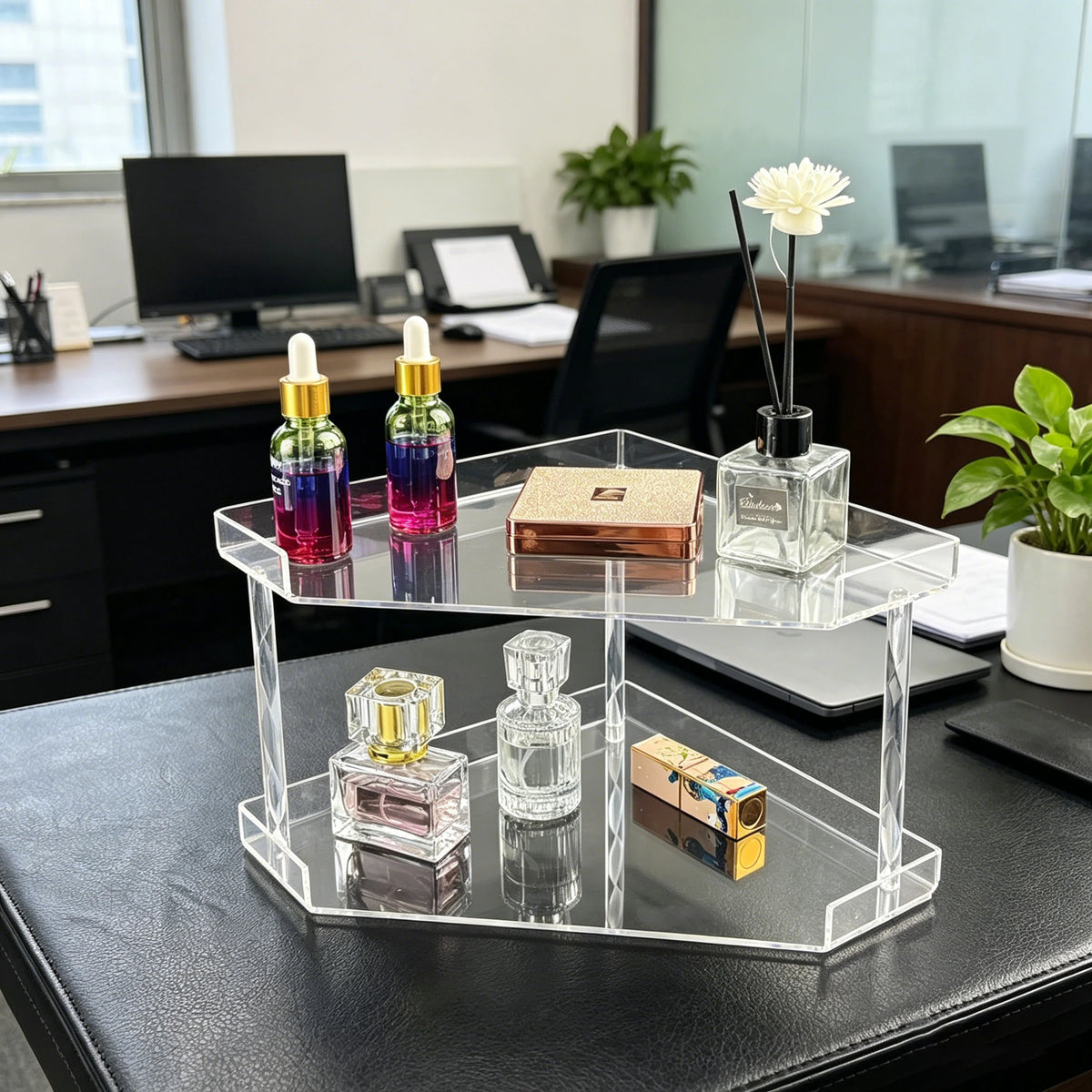 support objets transparent moderne niveaux adhésif salle bain rangement cosmétiques parfum serviettes boîte dorée