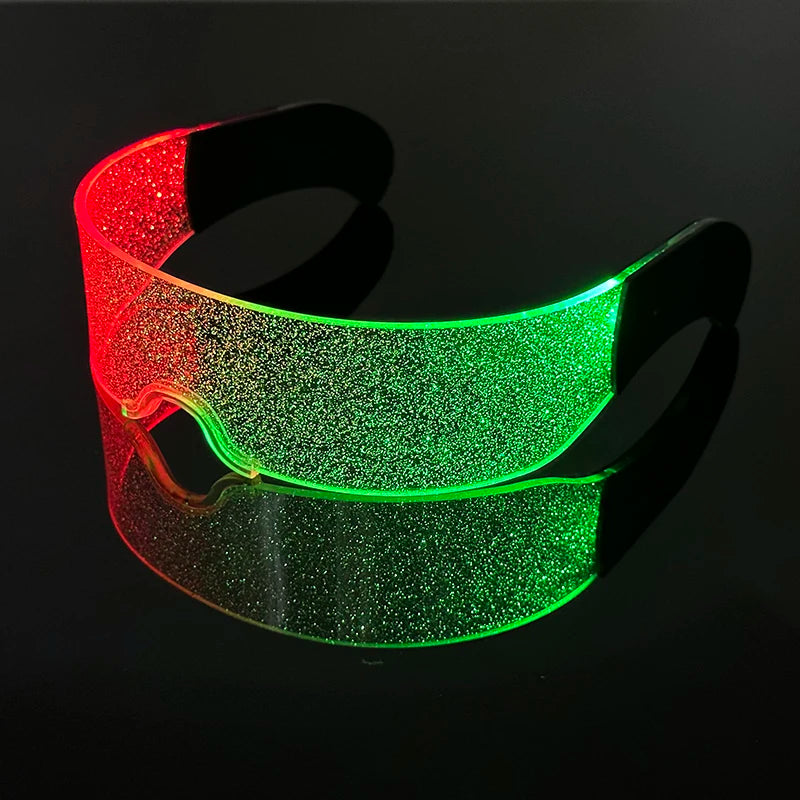 lunettes lumineuses led futuristes transparentes paillettes circuit imprimé élastique fête rave club nuit