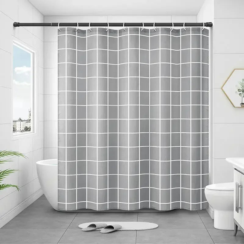 rideau douche moderne gris blanc motif carreaux polyester salle bain imperméable