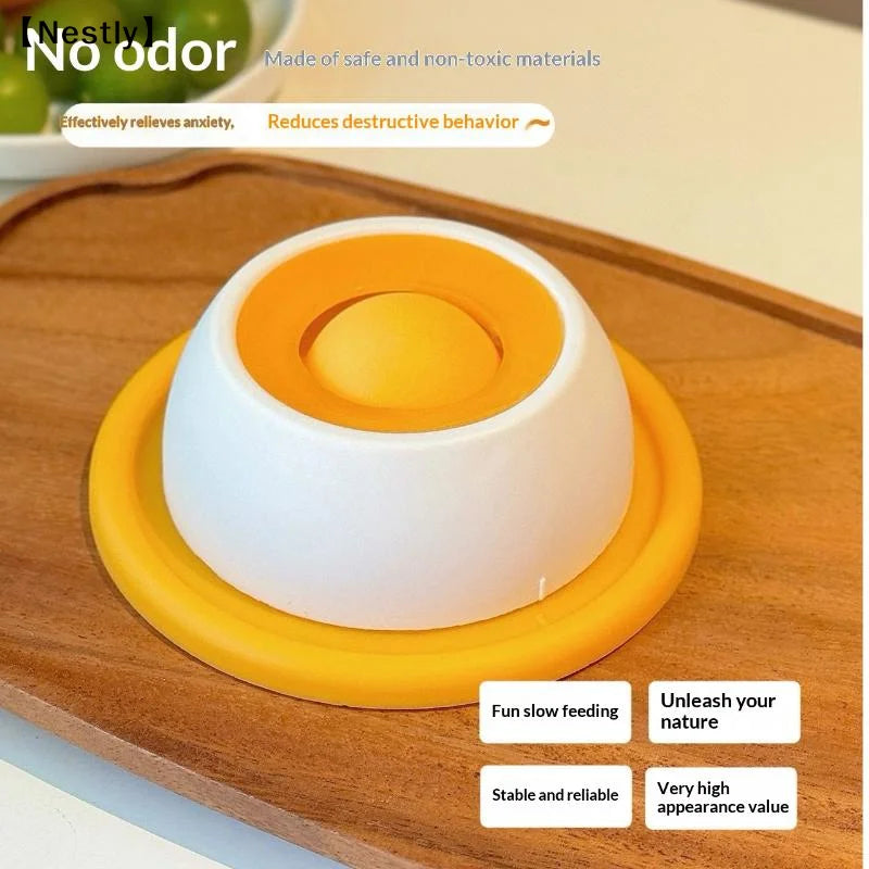 bol nourriture chat blanc jaune vert moderne fun rond lisse sans fixation interactive friandise