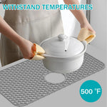 tapis protection évier silicone gris moderne antidérapant nid d'abeille hexagonal central respectueux environnement cuisine