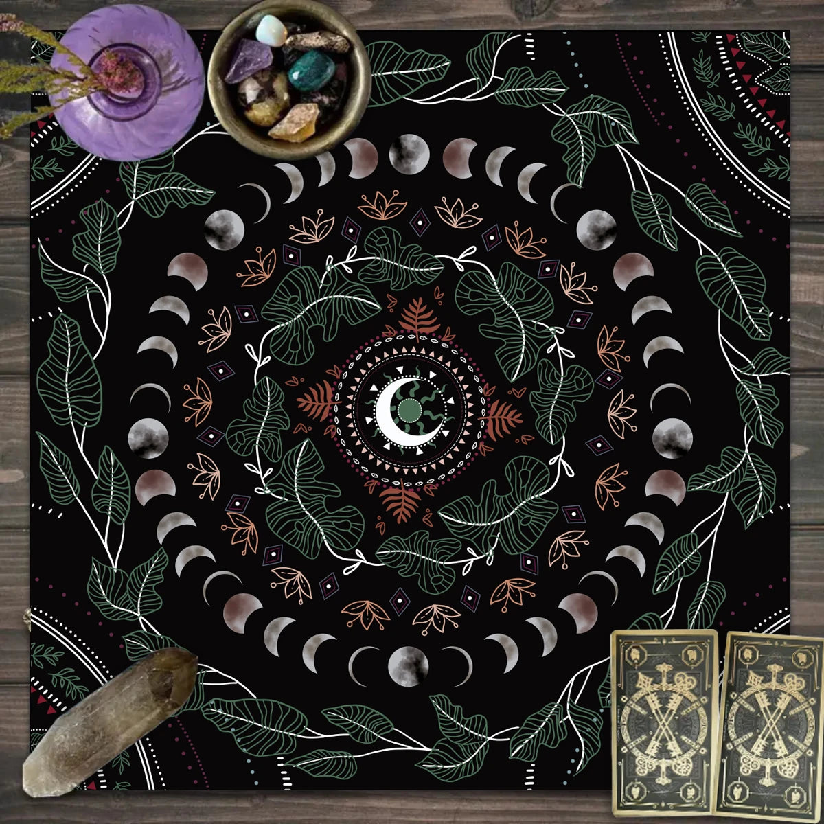 tapis décoratif phénix papillons cristaux astrologie noir rose blanc vert bleu doré moderne fantastique